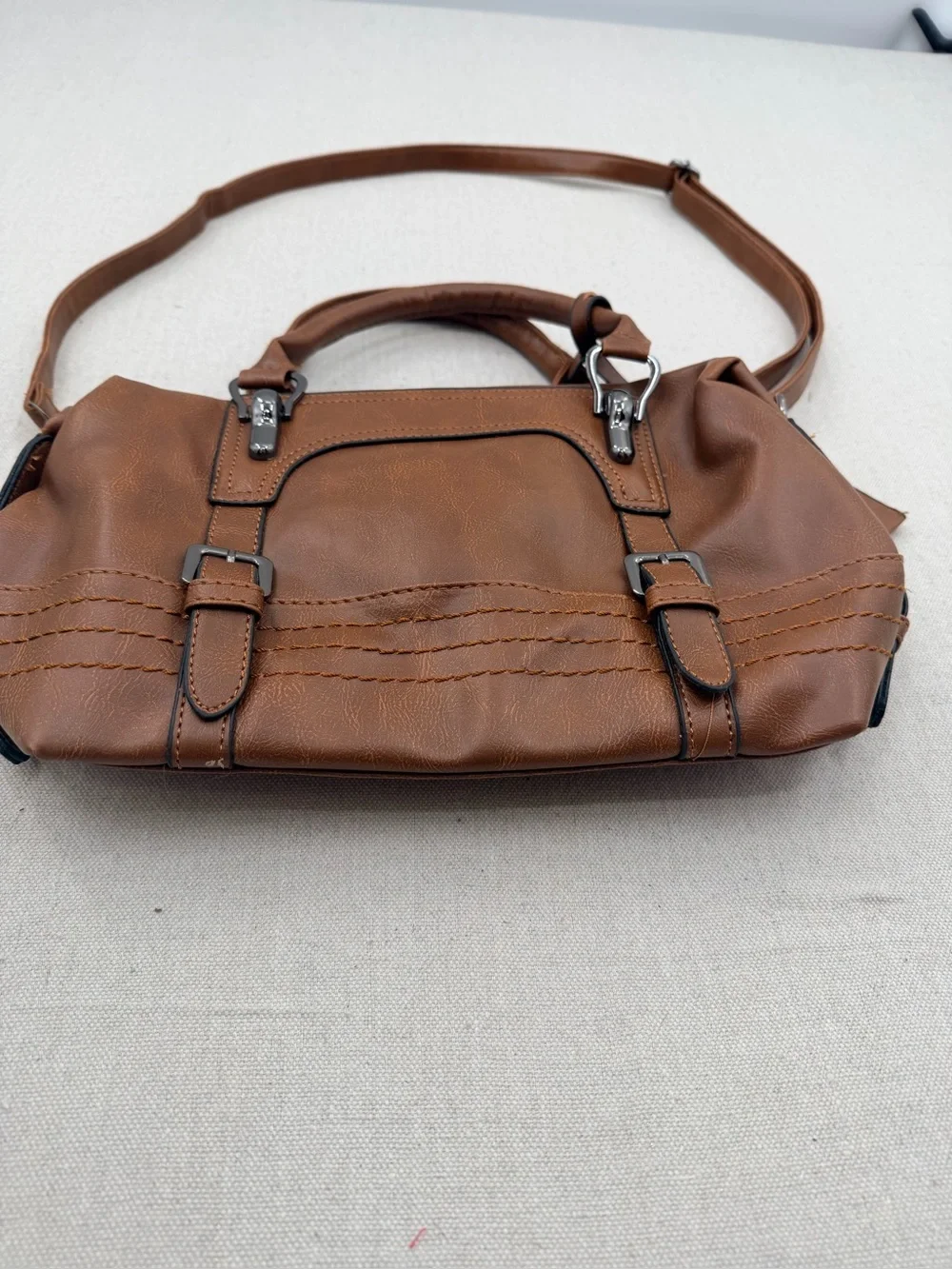 Brown Leatherette Satchel Handbag
